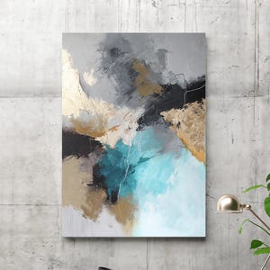 Print  teal abstract | Teal gray printable art | Teal Gold wall art | Teal Gray Gold canvas art | Teal Gold wall art original | Blue Rime
