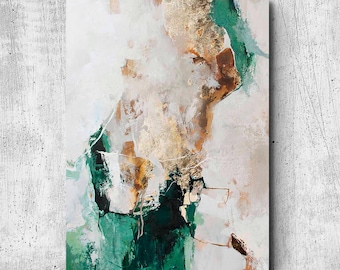 緑の抽象画 | 緑と金の絵画 | 緑と金の壁アート | エメラルドグリーン