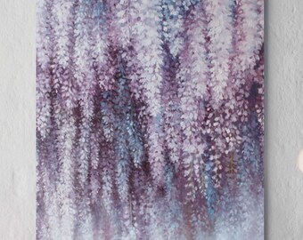 Impresión de glicina morada / Arte mural floral morado / Arte floral imprimible en lienzo / Arte floral original en lienzo / Póster floral de glicina morada