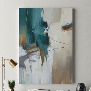 Print Teal Abstract Canvas | Abstract printable art ivory teal gray | Abstract Teal Gray Poster | Teal White Abstract Wall art | Melody 3