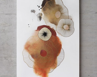 Print Alcohol ink art | Minimal Ink art | Large alcohol ink poster | Ink Gold Wall art | Ink Abstract art | Ink Abstract |Golden Molecules 4