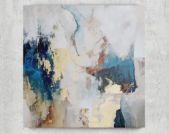 Print original blue and gold | Blue and gold square poster | Canvas Blue abstract | Acrylic printable art on canvas blue gold | Sobriety