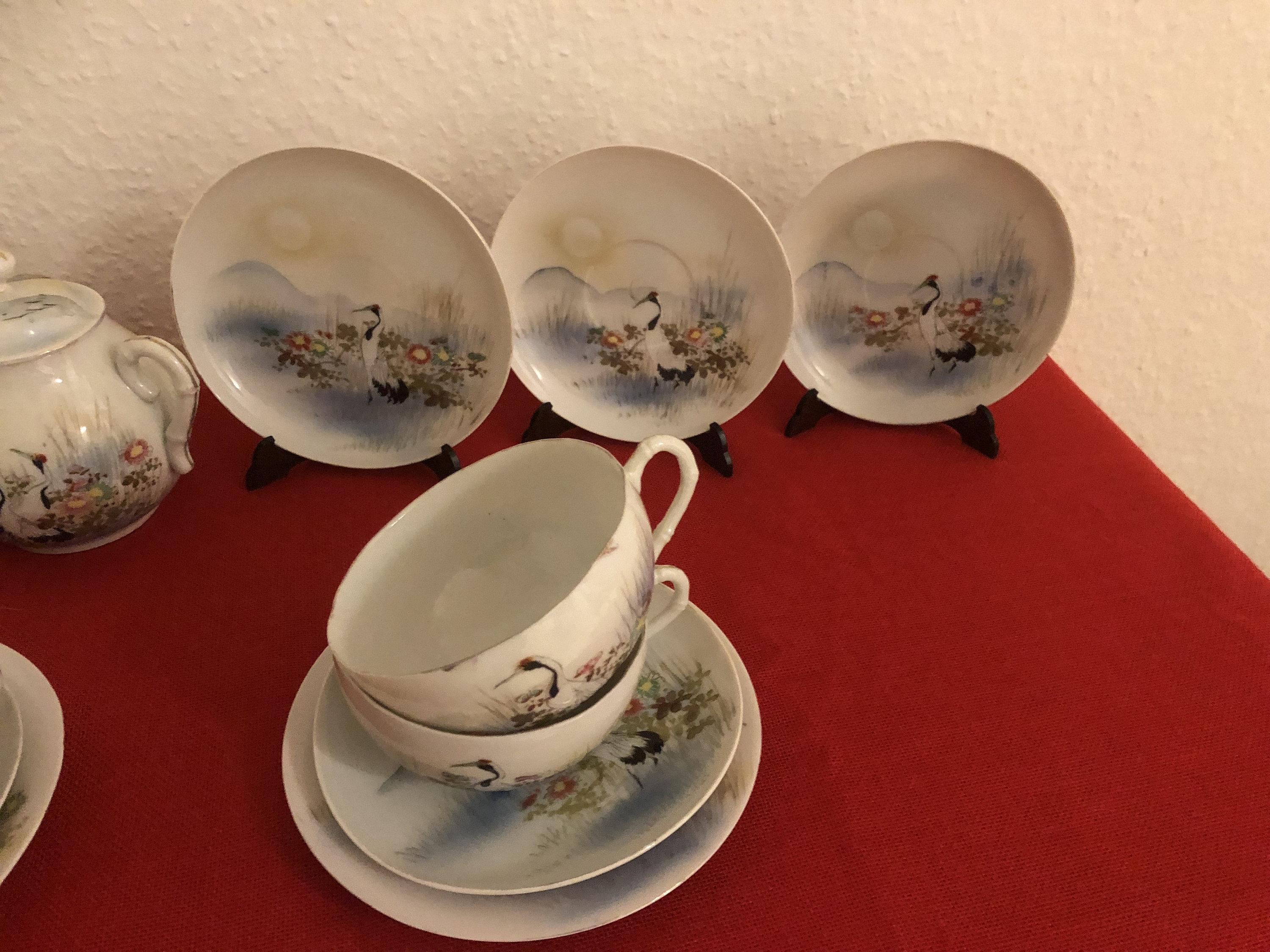 Beautiful Antique Kutani Tea Set, Handmade and Handpainted, Late Meiji, 19001920, Cranes