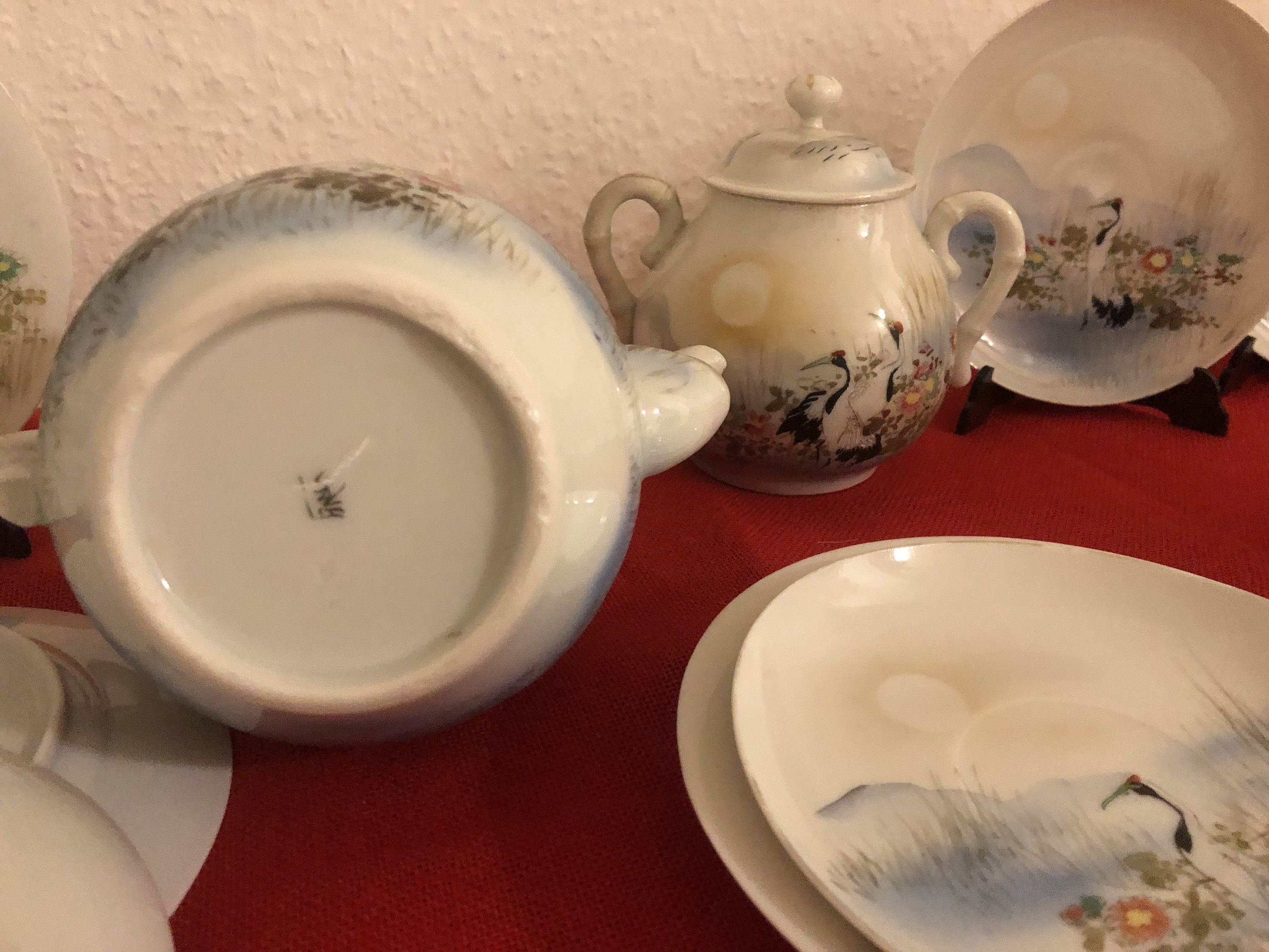 Beautiful Antique Kutani Tea Set, Handmade and Handpainted, Late Meiji, 19001920, Cranes