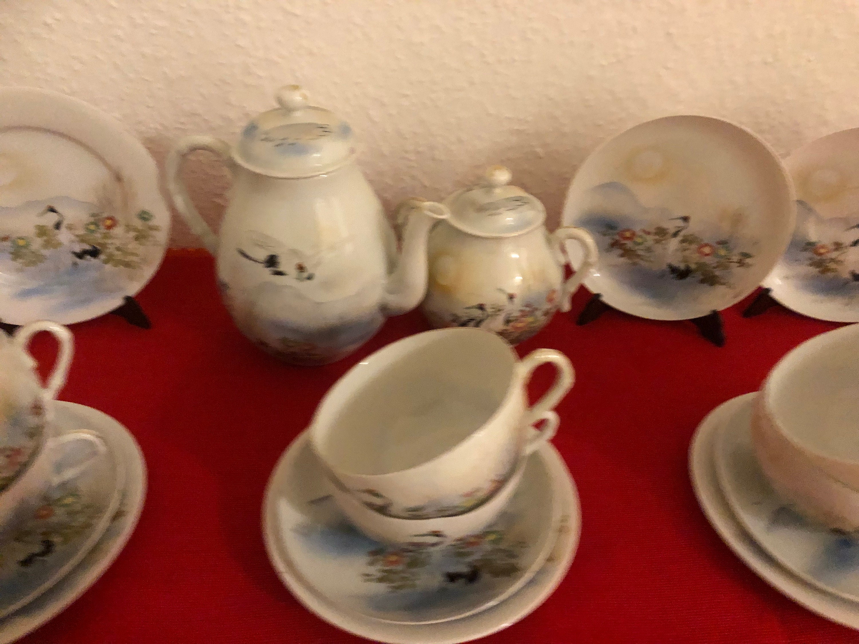 Beautiful Antique Kutani Tea Set, Handmade and Handpainted, Late Meiji, 19001920, Cranes