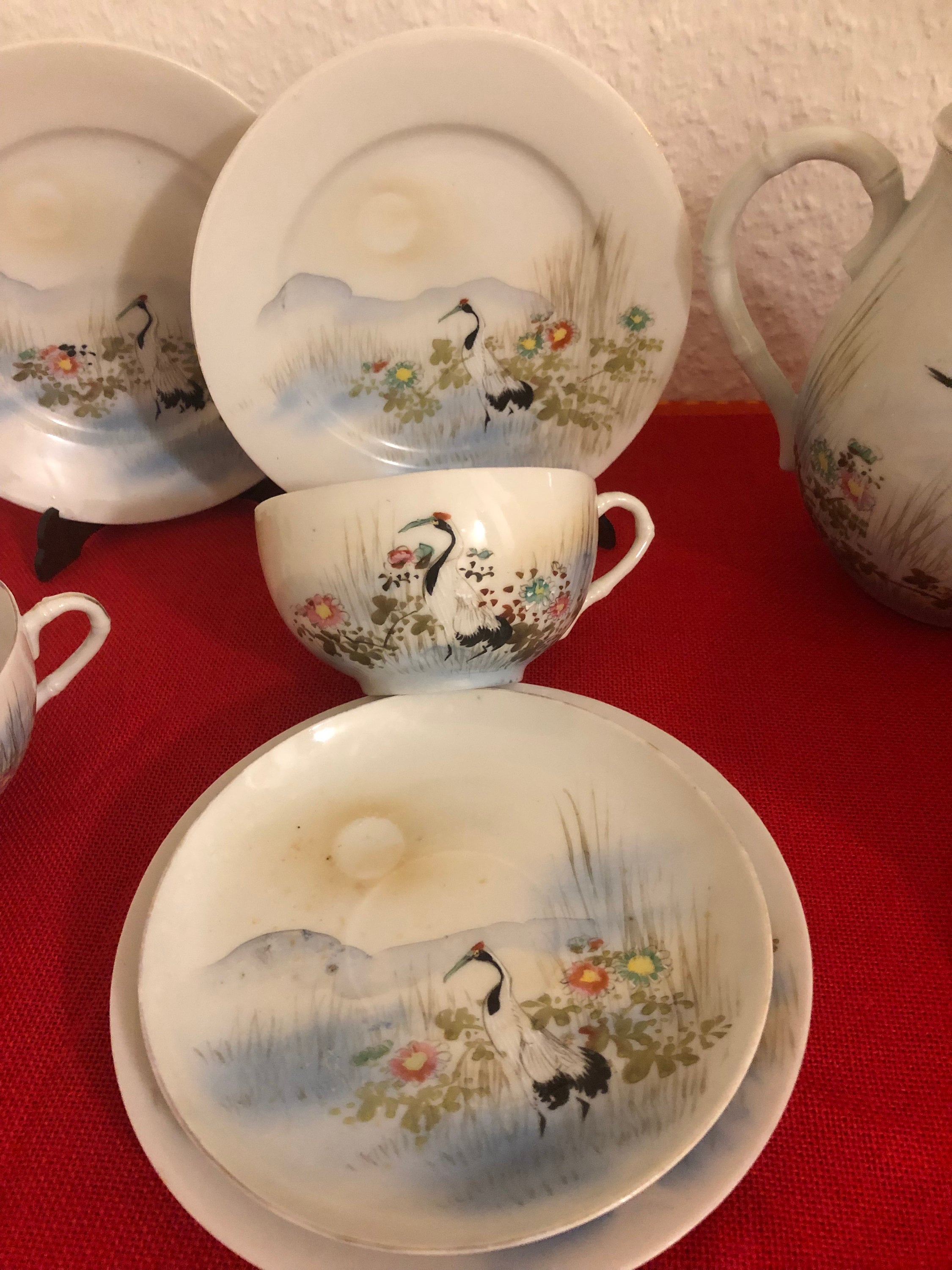 Beautiful Antique Kutani Tea Set, Handmade and Handpainted, Late