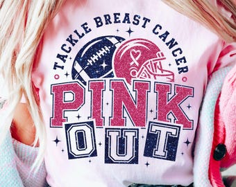 Camiseta de fútbol americano Tackle Breast Cancer Svg, diseños de sublimación SVG y PNG de concientización sobre el cáncer de mama con lazo rosa, camiseta Cheer Football Fight Cancer