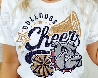 Pom-pom girls des Bulldogs (PNG et SVG) - Modèle de t-shirt pour compétition de cheerleading - Téléchargement instantané - Compatible Cricut et Silhouette Cameo
