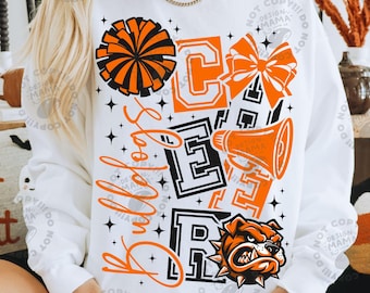 Pom-pom girls des Bulldogs (PNG et SVG) - Modèle de t-shirt pour compétition de cheerleading - Téléchargement instantané - Compatible Cricut et Silhouette Cameo