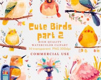 Bird Clipart Bundle PNG Images of Birds for Digital Scrapbooking, Card Making, Instant Download of Bird Clipart, Watercolor Cute Birds PNG.