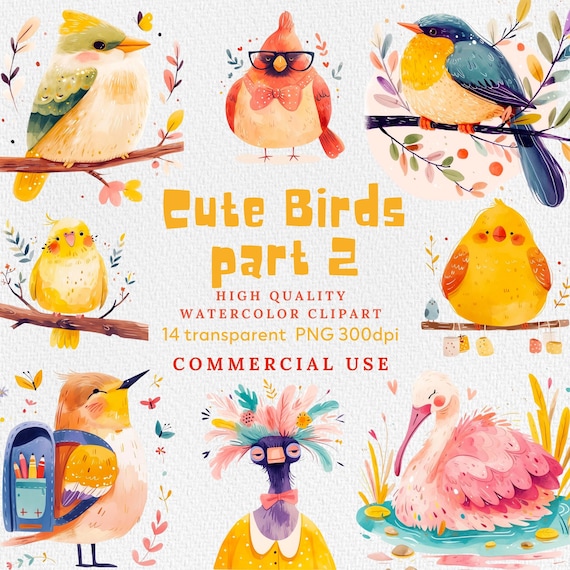 Bird Clipart Bundle PNG Images of Birds for Digital Scrapbooking, Card Making, Instant Download of Bird Clipart, Watercolor Cute Birds PNG.