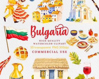 Clipart de acuarela de Bulgaria: Folclore búlgaro, Rosa (uso comercial)