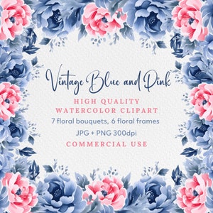 Watercolor Blue Flowers,  Wreath PNG, Blue Flower Clipart, Botanical Wedding Clipart, Floral Border, Floral Frame Clipart, Digital Wreath.