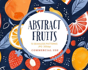 Abstract Fruits Seamless Pattern: Rainbow Neon Digital Paper (Commercial Use)