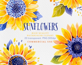 Watercolor Sunflowers Clipart: Summer Floral PNG (Commercial Use)