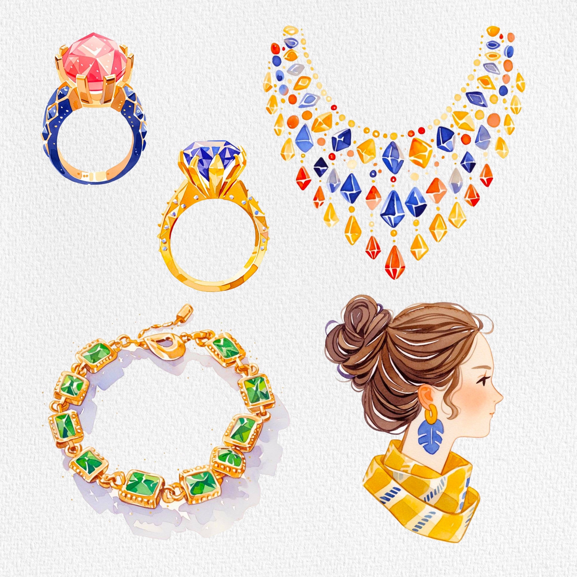 Watercolor Jewelry Clipart, Watercolor Crown PNG, Gold Ring PNG ...