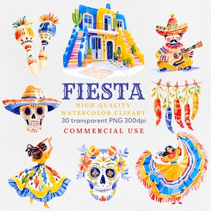 Fiesta PNG, Watercolor Fiesta, Cinco De Mayo, Instant Download, Digital Download, Commercial Use, Mexican Food Designs, Mexican clipart.
