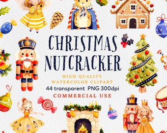 Watercolor Nutcracker Clipart: Christmas Ballerina PNG (Digital Download)