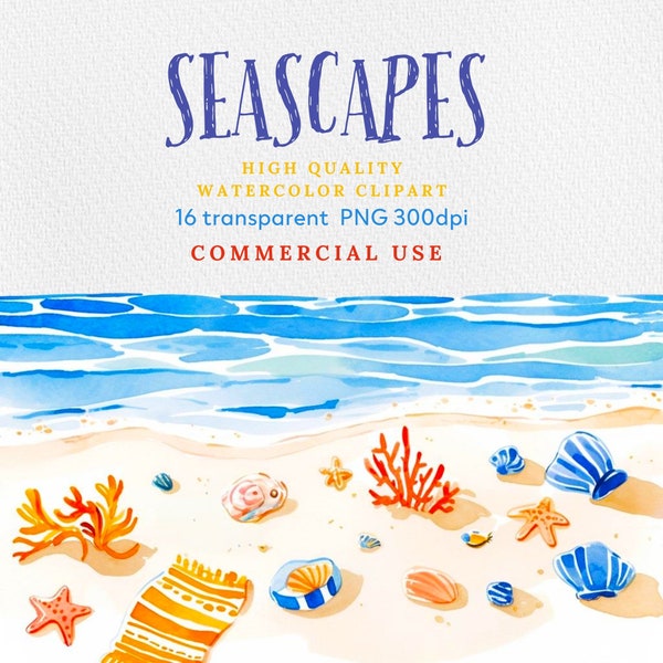 Watercolor Beach Clipart - Etsy