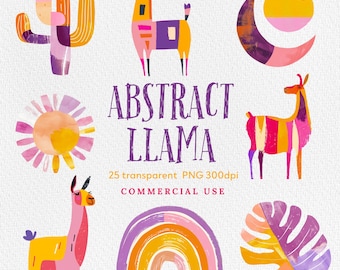 Lot de cliparts lama abstrait : Boho coloré PNG (téléchargement numérique)