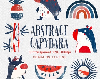 Abstracte capibara clipart, schattige capibara PNG, instant download, schattige capibara's, pups, kinderen clipart met capibara, PNG, commercieel gebruik.