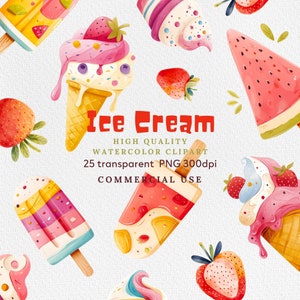 Aquarell-Eiscreme PNG, Eiscreme-Clipart, Süßigkeitsgrafik, Eistüte & Eisbecher-Clip-Art, kommerzielle Nutzung, Eiscreme-Clipart.