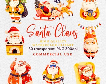 Watercolor Santa Clipart: Vintage Christmas Graphics (PNG)