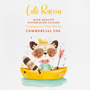 Watercolor Raccoon Clipart Set - Cute Raccoon PNG - Nursery Clipart, Digital Download, Clipart Bundle, Woodland Animals, Cute Kids Clipart.