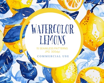 Patrón sin costuras de limón: Papel digital floral de verano (JPG)