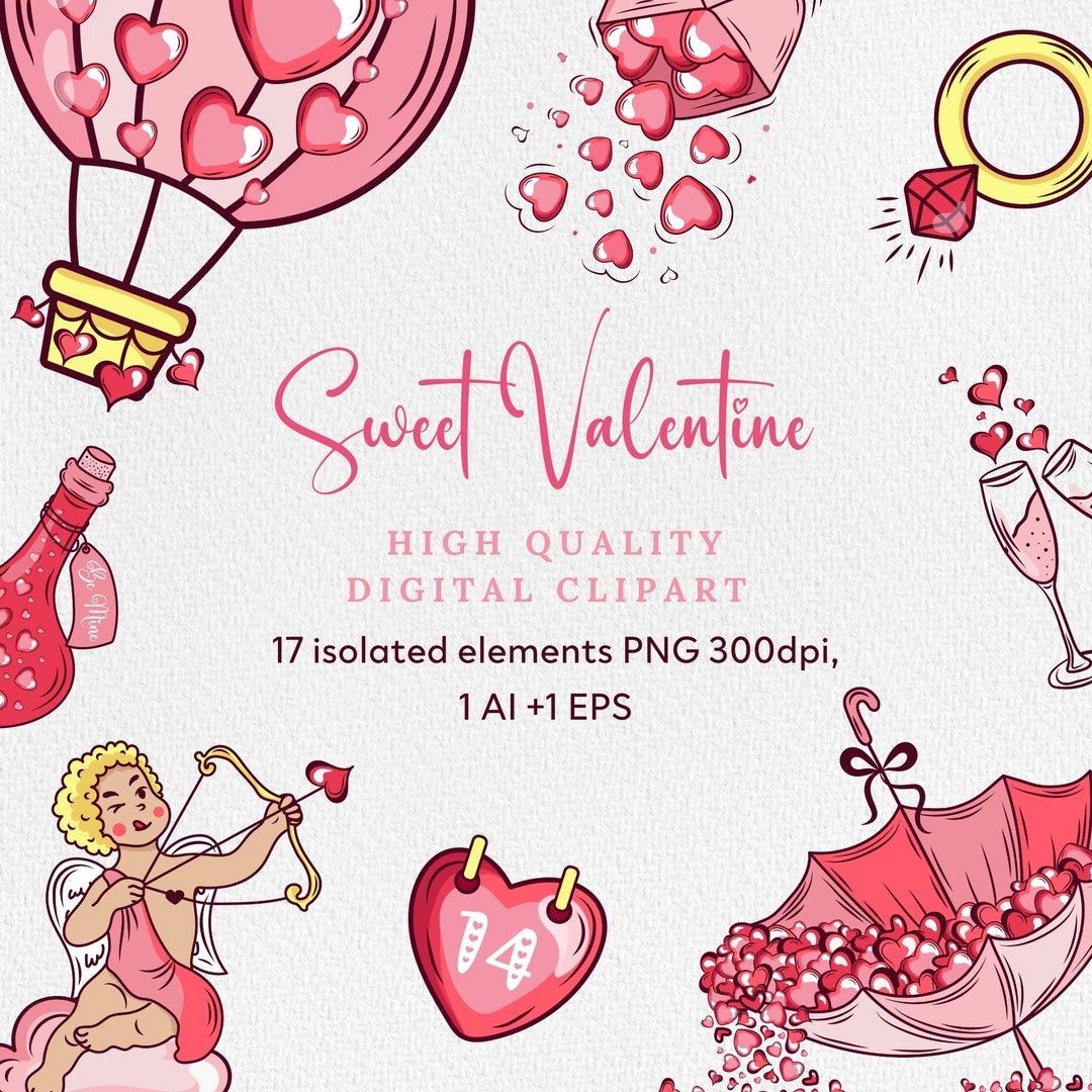 Sweet Valentine Clipart Bundle, Valentines Day Clipart, Valentines PNG ...