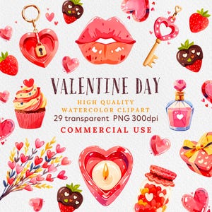 Dia dos Namorados Aquarela Clipart PNG, Rosas Românticas, Corações, Balões, Flechas, Pássaros, Gráficos de Amor, Cartões de Dia dos Namorados DIY, Sublimação
