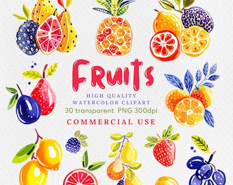 Watercolor Fruits Clipart: Summer Fruit Illustrations (PNG)