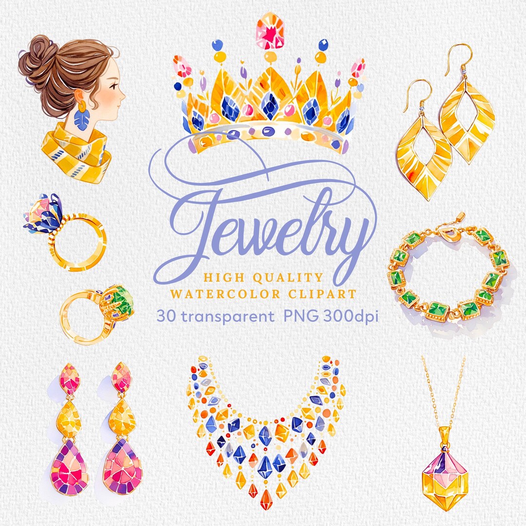 Watercolor Jewelry Clipart, Watercolor Crown PNG, Gold Ring PNG ...