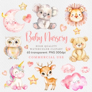 Babykamer clipart, aquarel schattige babydieren, boho baby, bosrijke babyshower clipart, bosrijke kwekerij, boho bosdieren png.