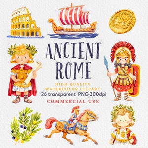 Oude Rome aquarel clipart, oude Romeinse rijk beelden, historische Romeinse graphics, instant digitale download, commercieel gebruik.