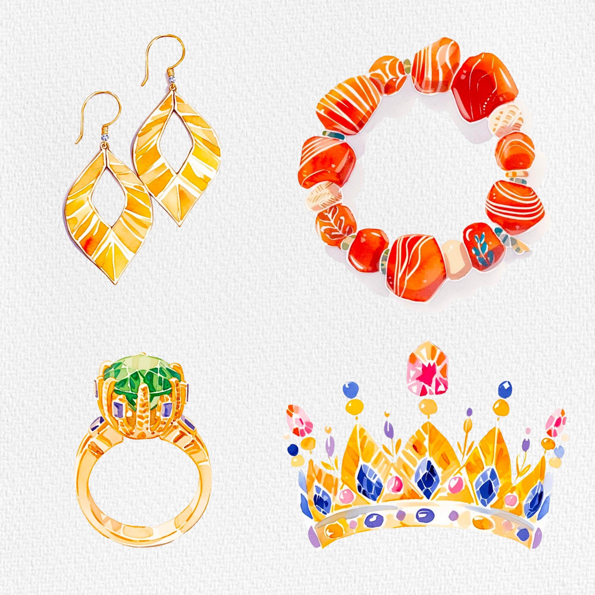 Watercolor Jewelry Clipart, Watercolor Crown PNG, Gold Ring PNG ...