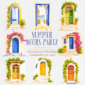 Aquarelle portes clipart, portes d'été, porte d'entrée, jolies portes, maison clipart PNG, portes florales, nouvelle maison clipart, portes PNG.