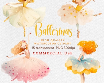 Watercolor Ballerinas Clipart: Ballet PNG Graphics (Commercial Use)