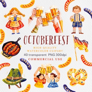 Oktoberfest clipart, aquarel oktoberfest clipart, bierfeest, happy hour, clipart, planner sticker png, instant download, commercieel gebruik