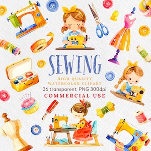 Watercolor Sewing Clipart: Tailoring Art, Sewing Machine (Instant Download)