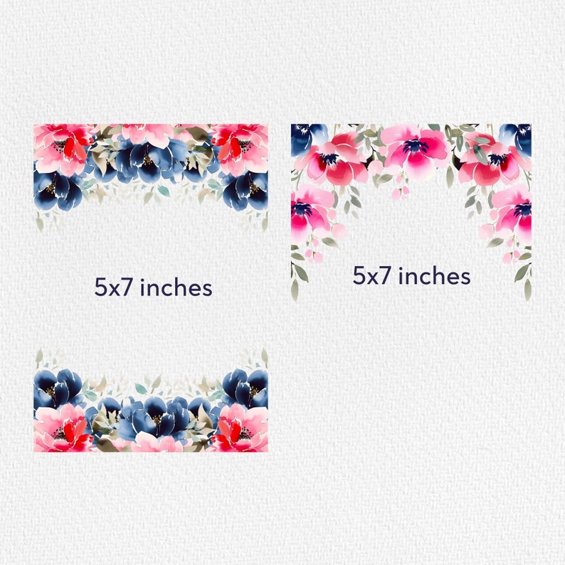 Blush Pink & Navy Blue Floral Clipart Frame Spring Wreath Border ...