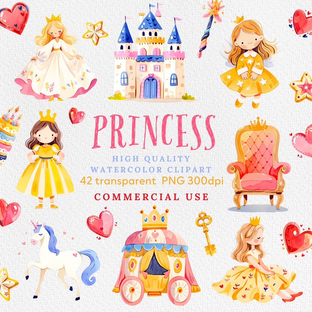 Watercolor Princess Clipart: Nursery Decor PNG (digital Download) - Etsy