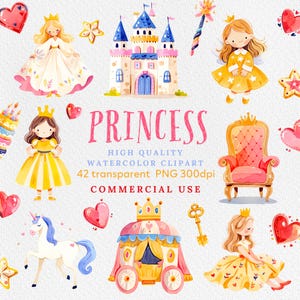 Aquarell Prinzessin Clipart, Kleine Prinzessin Clipart, Kinderzimmer Dekor PNG, Baby Prinzessin PNG, Sublimation, Prinzessin Geburtstag, Kleinkind Prinzessin