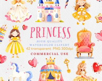 Watercolor Princess Clipart: Nursery Decor PNG (Digital Download)