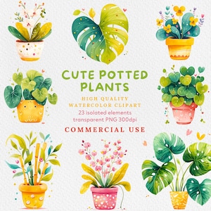 Aquarell Haus Pflanzen Clipart, Zimmerpflanzen, Greenery Haus, Topfpflanzen Clipart, Hausgarten, Kawaii Topfpflanzen Clipart PNG.