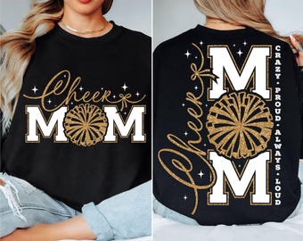 Verrückte stolze Immer laute Cheer Mom SVG, PNG-Dateien, Jubeln Sie Mama Shirt SVG, jubeln Sie Mama zwart, Mutter der Mädchen Rentier, Spieltag SVG, jubeln Sie mit Ihrem Namen