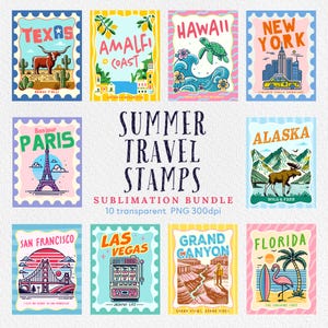 Summer Travel Stamp PNG Bundle Sublimation,  Summer Sublimation Designs, Beach Vacation PNG, Summer Stamp Png, Cruise Bundle