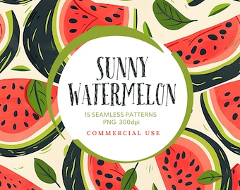 Watermelon Summer Seamless Pattern: Commercial Use PNG (Digital Download)