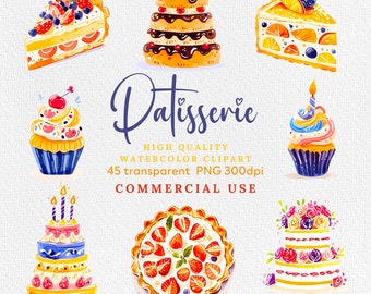 Watercolor Cake Clipart Bundle: Birthday & Wedding PNG (Digital Download)