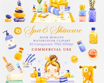 Watercolor Spa Clipart: Cosmetic & Bathroom Graphics (Digital Download PNG)
